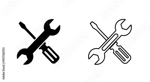 Screwdriver and Wrench Icon: Repair, Tools, Construction, Mechanics, Fixing
