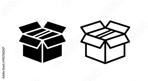Open Cardboard Box Icons: Shipping, Delivery, Packaging, Logistics, Storage