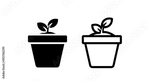 Plant Sprout in Pot Icon, Seedling Growing Symbol