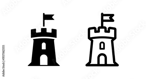 Castle Tower Icon with Flag