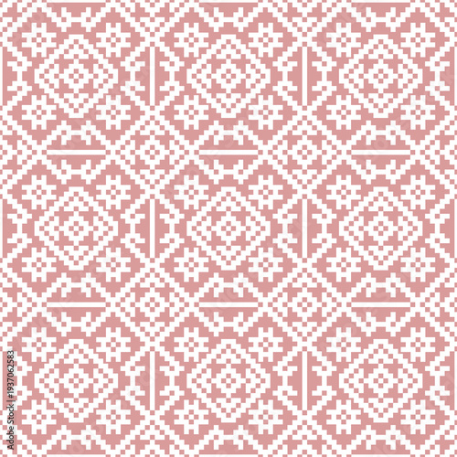 Seamless Pink Geometric Ethnic Folk Pattern Background, Scandinavian Textile Ornament