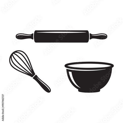 Classic Bakery Tools Rolling Pin Wire Whisk and Mixing Bowl Set