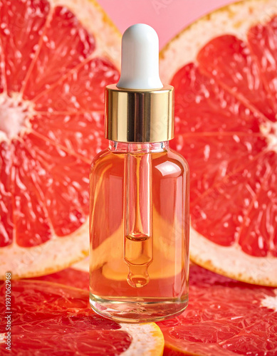 Wallpaper Mural A Bottle Of Essential Oil On Grapefruit Background  Torontodigital.ca