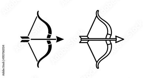 Bow and Arrow Icons: Simple Black and Outline for Target Sports