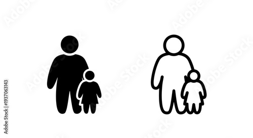 Parent and Child Icons: Simple Silhouettes for Family Concepts