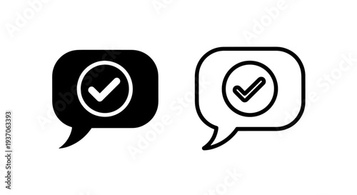 Speech bubble with checkmark icon set, concept of confirmation or agreement