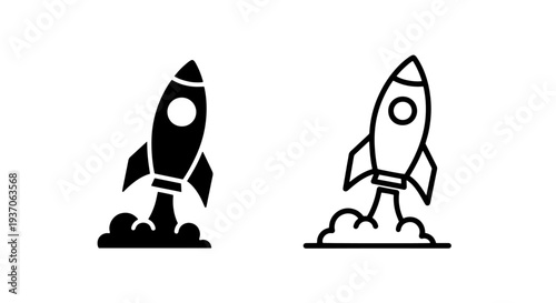 Rocket Launch Icons: Solid and Outline, Start Up Concept