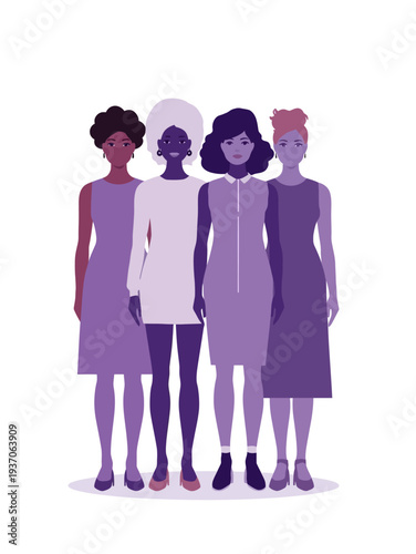 A diverse group of multicultural women standing together in solidarity to celebrate International Women's Day, symbolizing unity and empowerment