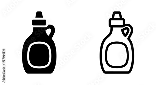 Syrup Bottle Icons: Solid Black and Outline Styles, Food Container