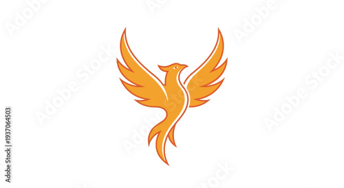 Vibrant orange phoenix bird icon symbol.