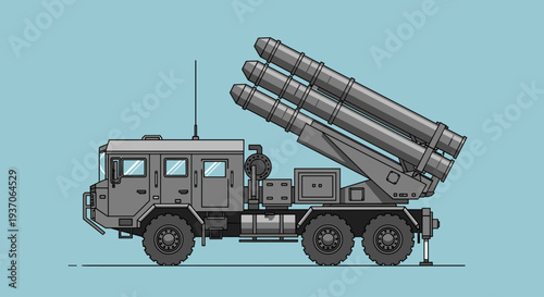 Military Vehicle with Missiles on Launcher.