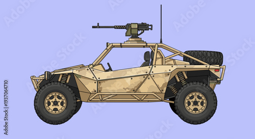 Military Vehicle with Gun Turret Illustration.