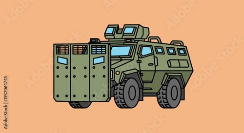 Military Armored Vehicle with Turret and Doors.