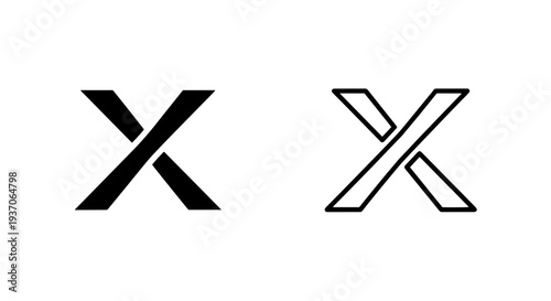 Modern Letter X Mark Icon Set: Delete or Close Symbol Vector Graphic