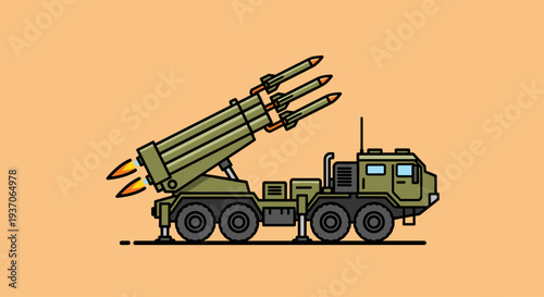 Military Missile Launcher Vehicle Side View.