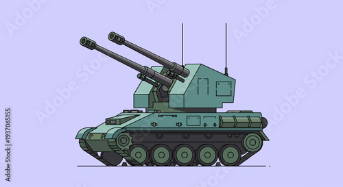 Military Tank with Dual Cannons Illustration.