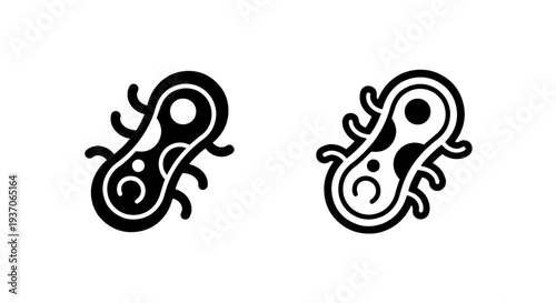 Black and white bacterium microorganism icon symbol for science and medicine