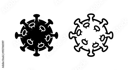 Black and white COVID-19 coronavirus icon for health crisis and medical awareness