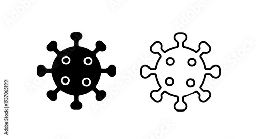 Black and white COVID-19 virus or germ icon for medical and health illustration