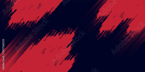 Red halftone dots blue color pattern gradient grunge texture background. Dot pop art comic sport style vector illustration.