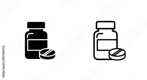 Medicine Bottle and Pill Icon - Healthcare Dosage and Treatment Symbol
