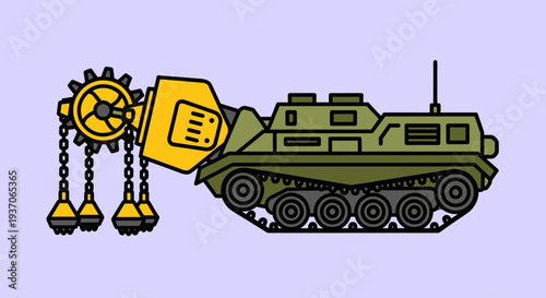 Military Tank with Crane Attachment Illustration.
