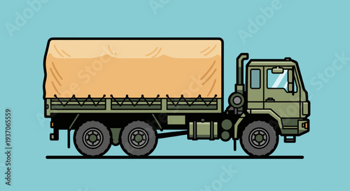 Military Truck with Canvas Tarp Cover.