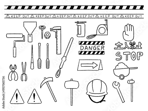 工具のイラストセットー線画