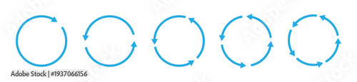 Illustration of five blue circular arrow icons in a row on a white background