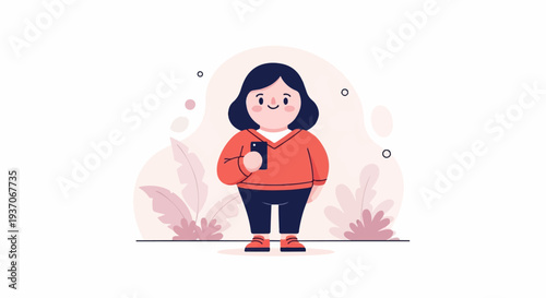 A stylized illustration of a person holding a smartphone