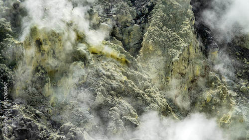 Photos A volcano crater with an acid lake (explosion lake) and steaming fumaroles and hot springs