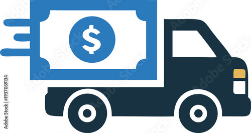 Money currency is being delivered by a truck at high speed rapidly