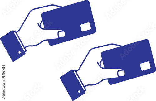 Hand holding blue credit card with chip and magnetic stripe