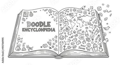 Open Book with Decorative Floral Border Illustration.