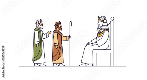 Scene from the Bible featuring Moses meeting Pharaoh in the Old Testament with characters discussing liberation and faith.