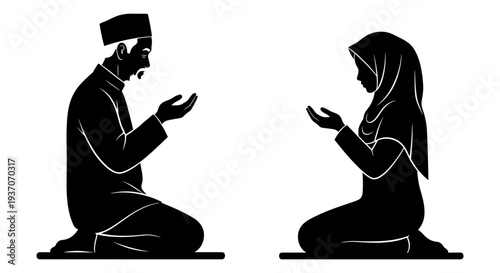 Vector illustration of a man and woman praying