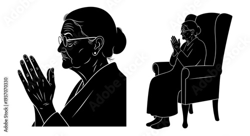 Set of 2 senior woman icons vector
