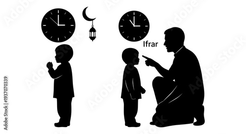 Vector illustration of Ramadan concept with father and sons