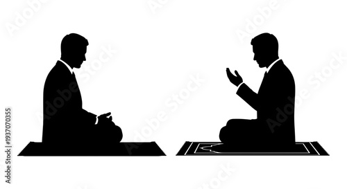 Vector illustration of two men in prayer silhouette