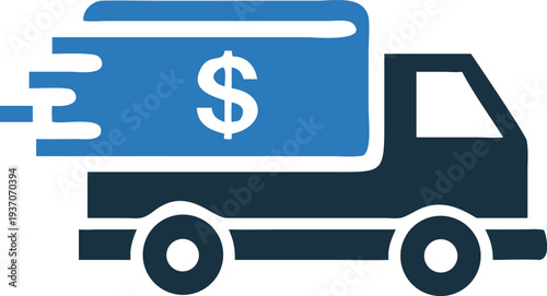 The delivery truck shows a sign representing money and speed for financial concepts