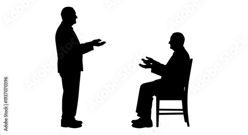 Silhouette of two men in business discussion vector