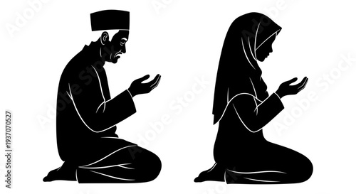 Vector illustration of a man and woman praying