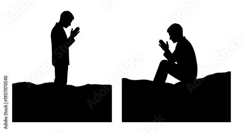 Set of 2 people using smartphone vector silhouettes