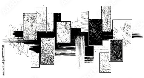 Abstract composition of black and white rectangles.