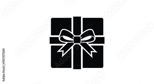 Black gift box with white ribbon and bow on top