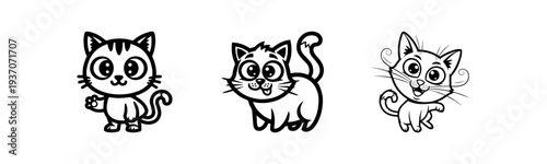 A playful kitten icon, with exaggerated features, black on white, vector design.