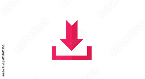 A flat, minimalist icon shows a vibrant pink download arrow pointing downwards into an open rectangular box on a white background.