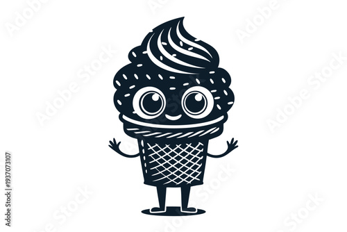 Smiling cup character with sprinkles and starburst shines happily welcomes everyone to the festive celebration