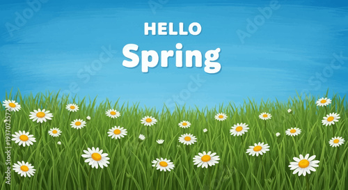Hello Spring season greeting with flowers.