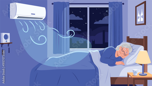 Stressed elderly man covers his ears as he experiences annoying sounds like buzzing insects and ringing bells represented in clouds.